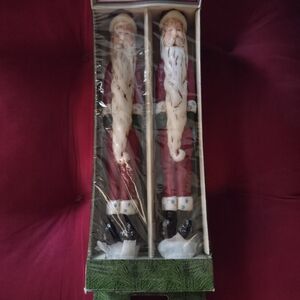 Vintage Decorative Santa Clause Candles, Festive Holiday Decor, Pair